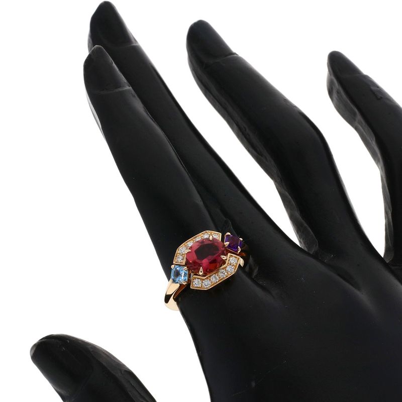 Bvlgari Allegra Pink Tourmaline Amethyst Aquamarine Diamond Ring 18K