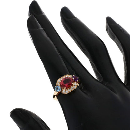 Bvlgari Allegra Pink Tourmaline Amethyst Aquamarine Diamond Ring 18K