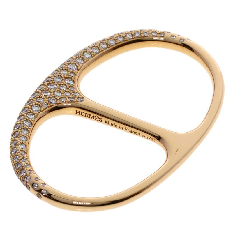Hermes Chaine D'ancre Punk Double Ring Diamond 54 Ring 18K Pink Gold