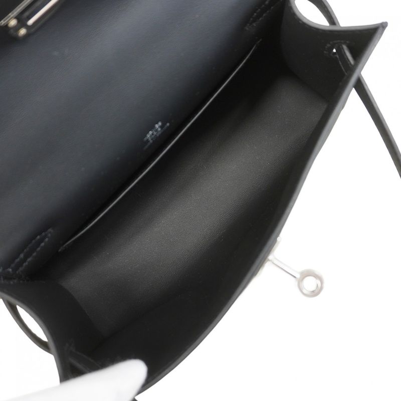 Hermes Handbag Pochette Kelly Swift Black Silver