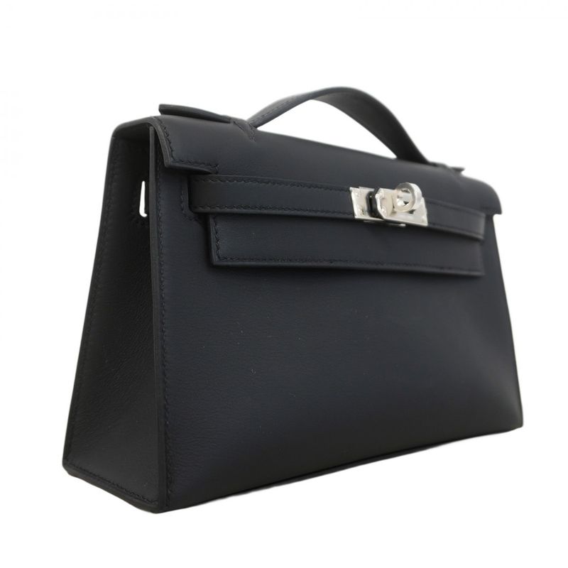 Hermes Handbag Pochette Kelly Swift Black Silver
