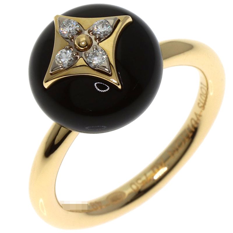 Louis Vuitton Blossom Onyx Diamond 49 Ring 18K Yellow Gold