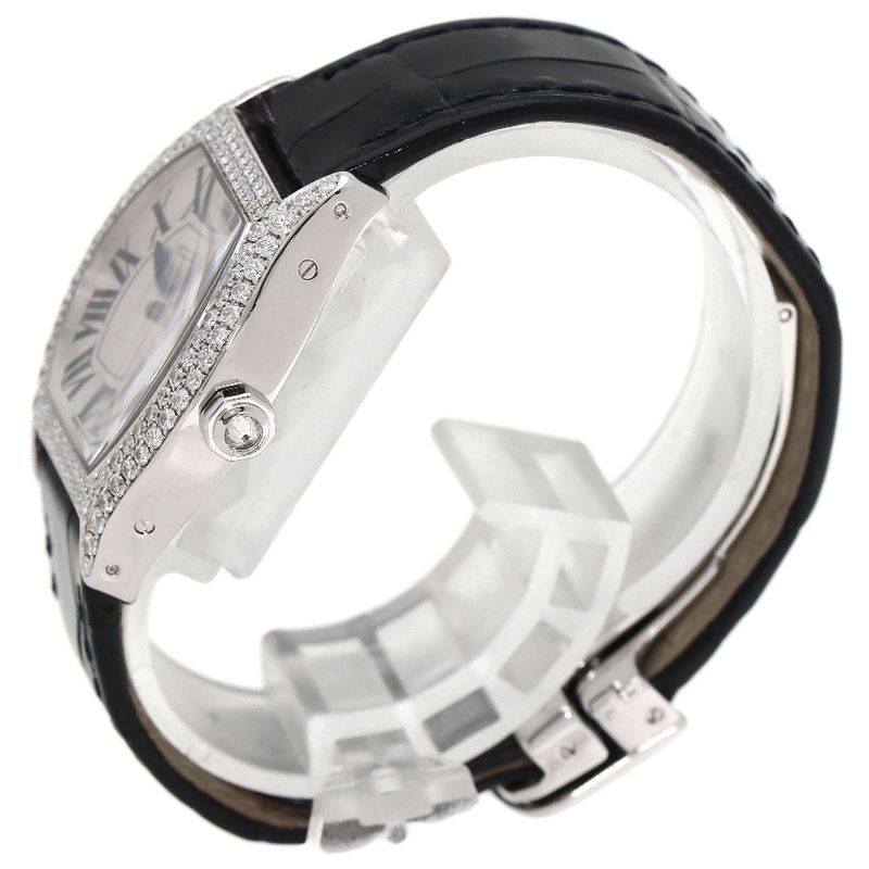 Cartier Totu SM Diamond Watch 18K White Gold Leather