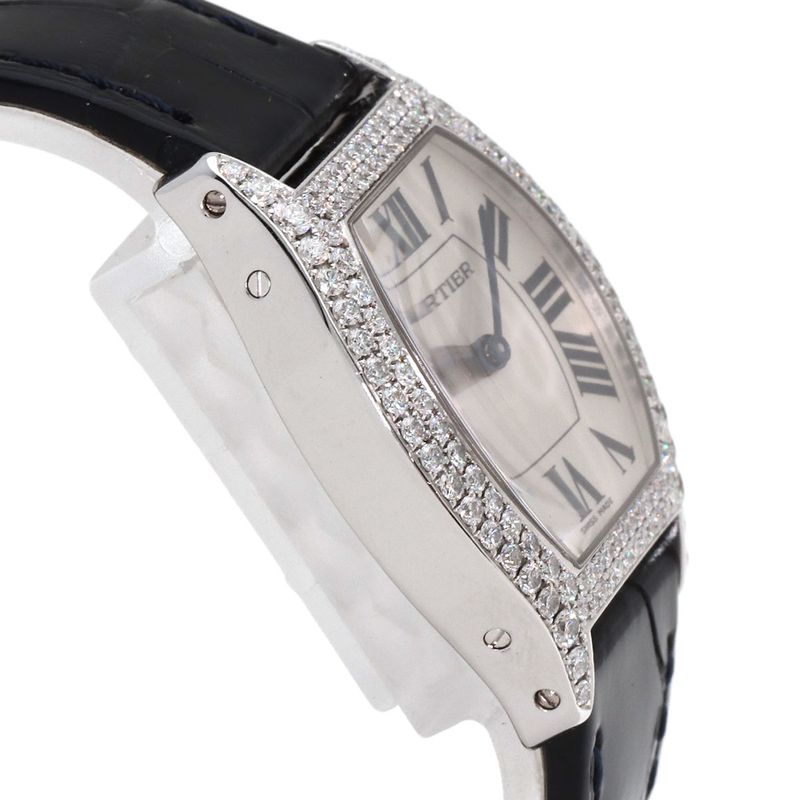 Cartier Totu SM Diamond Watch 18K White Gold Leather