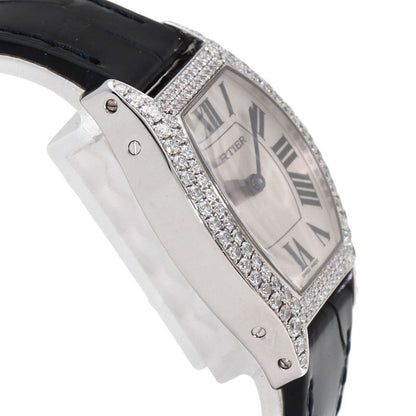 Cartier Totu SM Diamond Watch 18K White Gold Leather