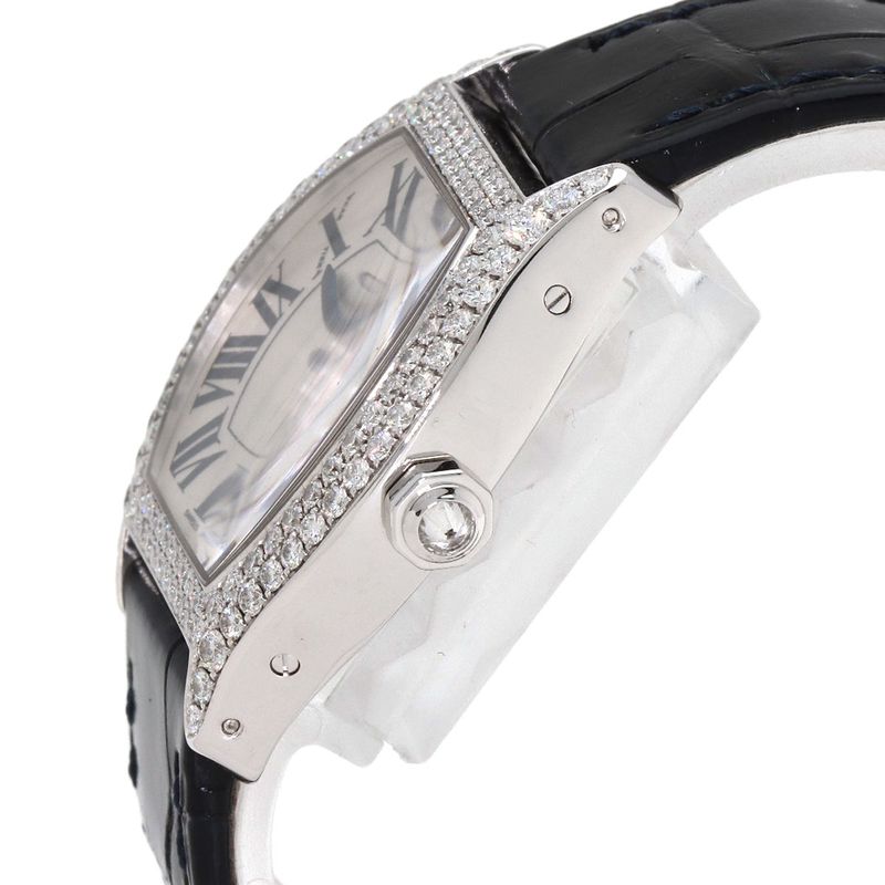 Cartier Totu SM Diamond Watch 18K White Gold Leather