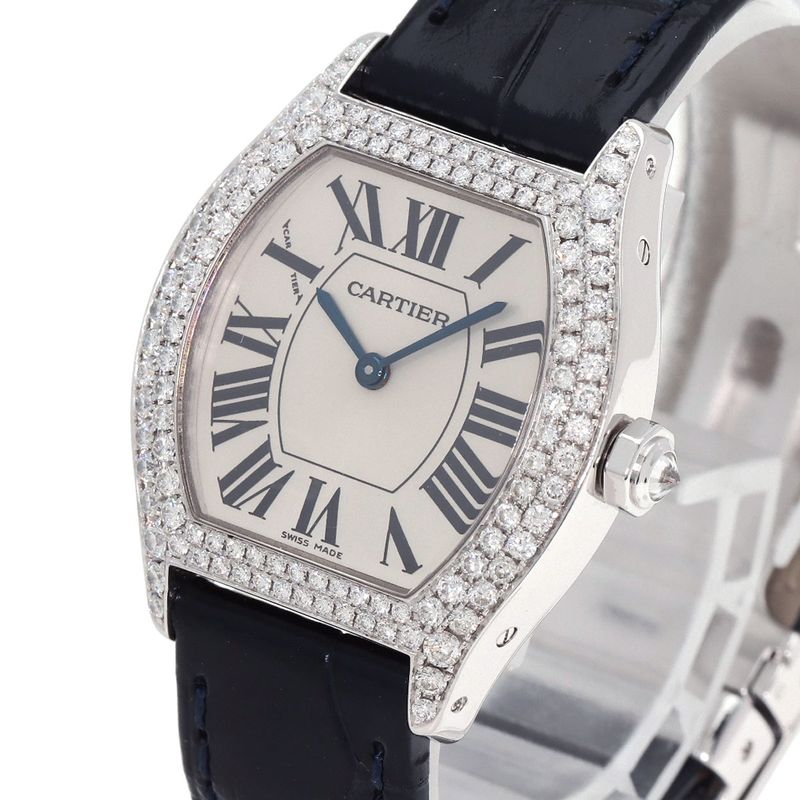 Cartier Totu SM Diamond Watch 18K White Gold Leather
