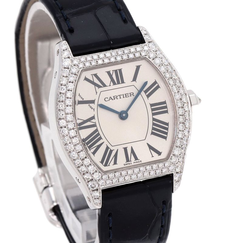 Cartier Totu SM Diamond Watch 18K White Gold Leather