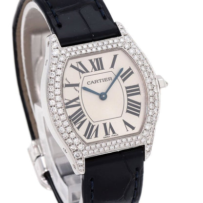 Cartier Totu SM Diamond Watch 18K White Gold Leather