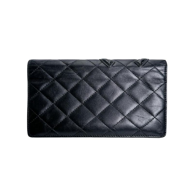 Chanel Cambon Bifold Wallet Quilted CC Logo Long Black