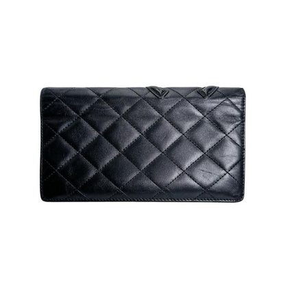 Chanel Cambon Bifold Wallet Quilted CC Logo Long Black