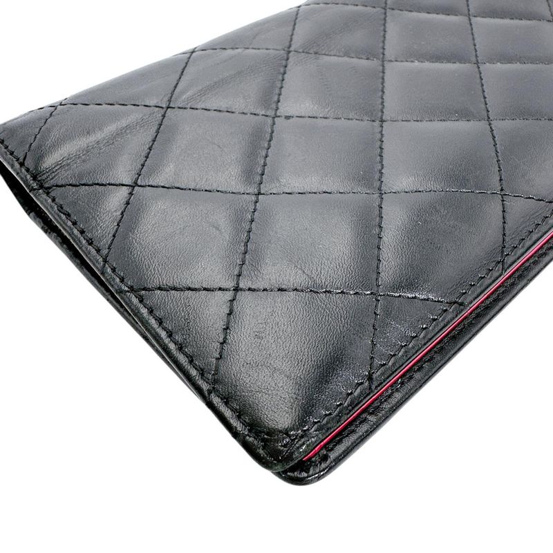 Chanel Cambon Bifold Wallet Quilted CC Logo Long Black
