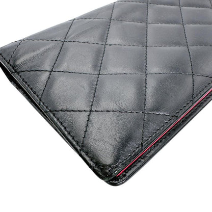 Chanel Cambon Bifold Wallet Quilted CC Logo Long Black