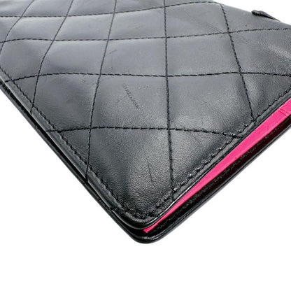 Chanel Cambon Bifold Wallet Quilted CC Logo Long Black