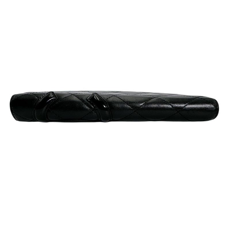 Chanel Cambon Bifold Wallet Quilted CC Logo Long Black