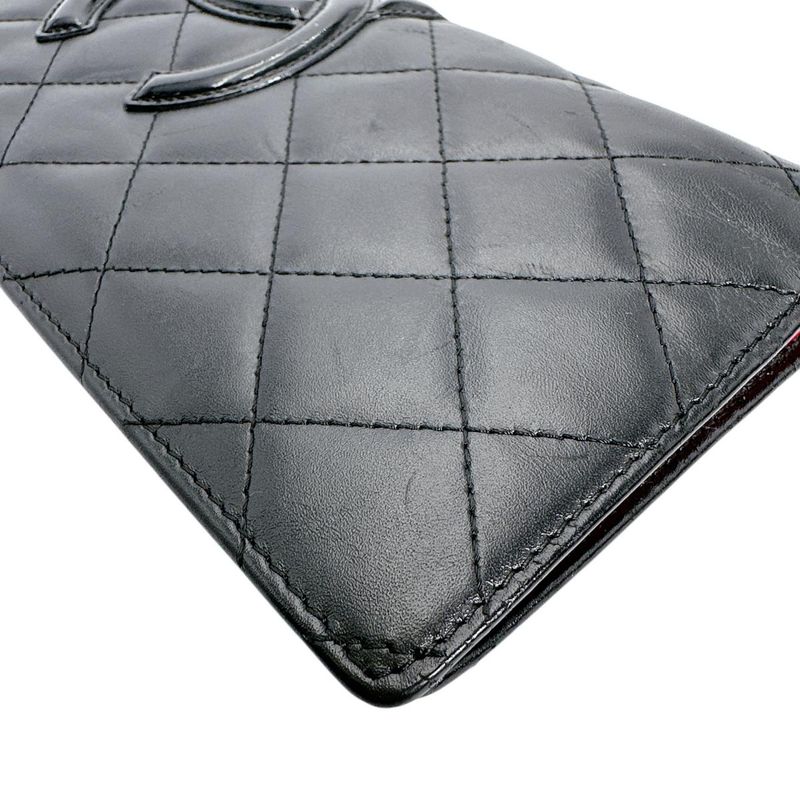 Chanel Cambon Bifold Wallet Quilted CC Logo Long Black