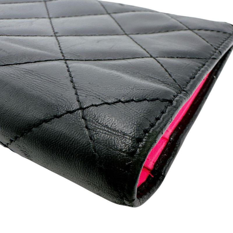 Chanel Cambon Bifold Wallet Quilted CC Logo Long Black
