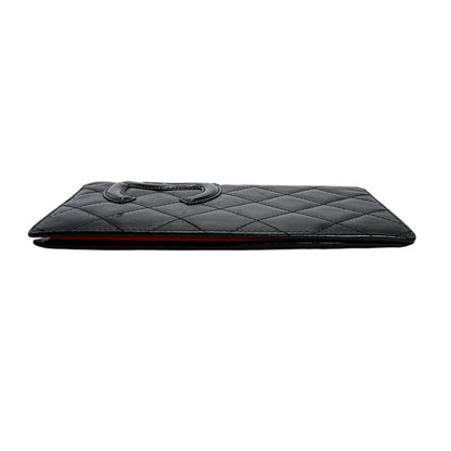 Chanel Cambon Bifold Wallet Quilted CC Logo Long Black