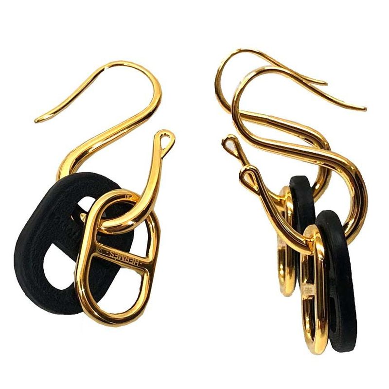 Hermes Au Maillon Chaine D'ancre Swing Earrings Gold Black New Old