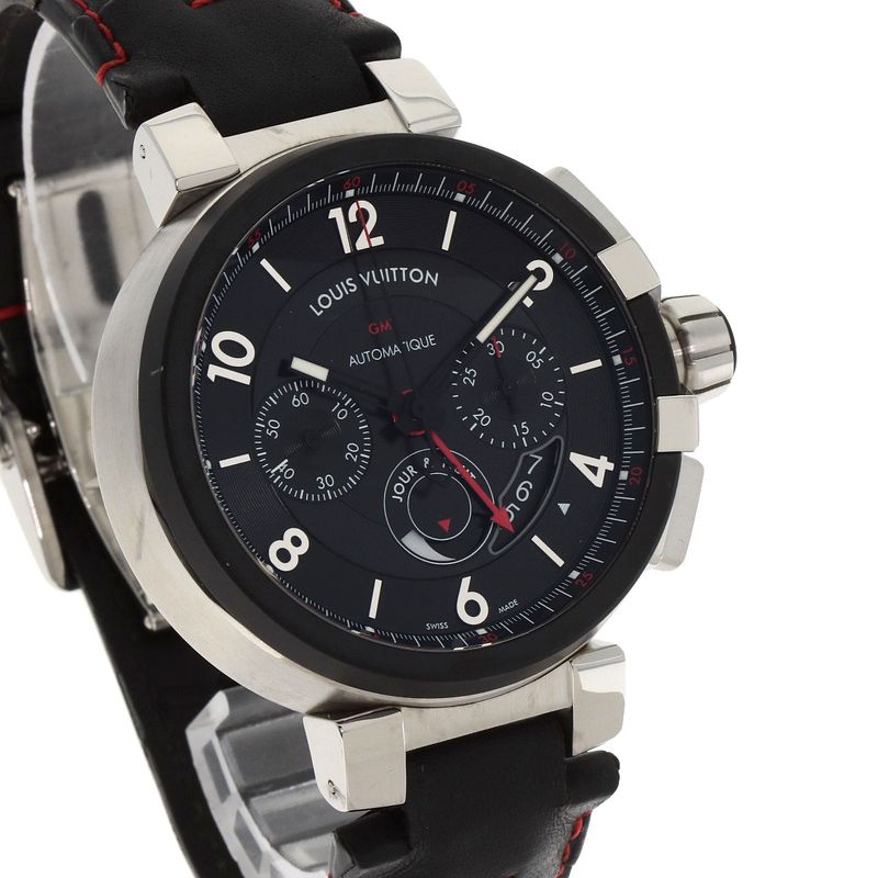 Louis Vuitton Tambour Chronograph Gmt Evolution Watch SS Leather