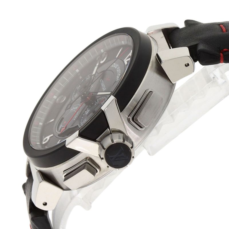 Louis Vuitton Tambour Chronograph Gmt Evolution Watch SS Leather