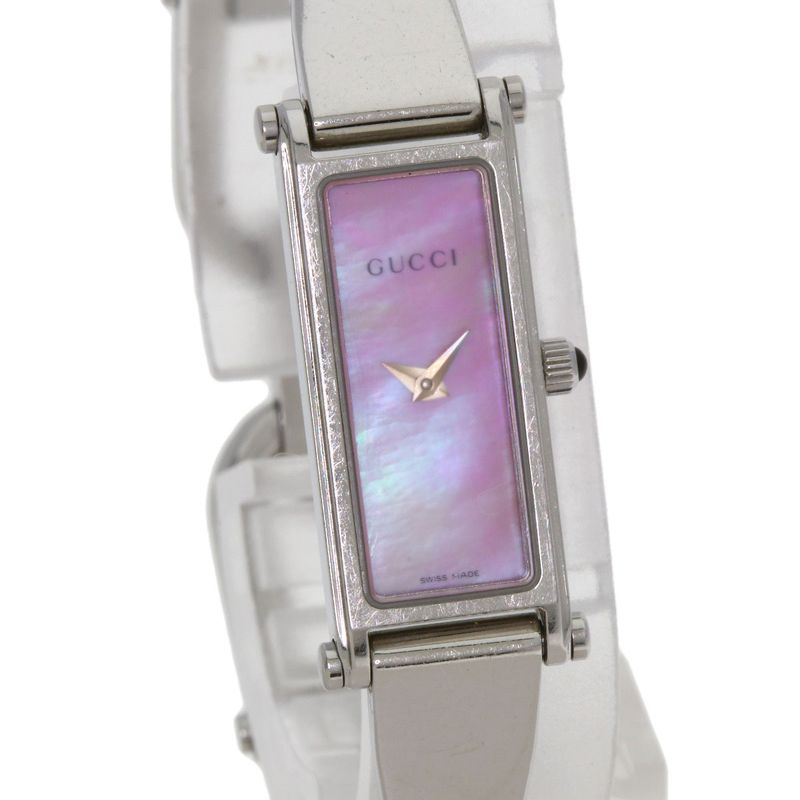 Gucci Square Face Bangle Pink Shell Watch SS