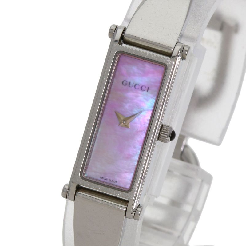 Gucci Square Face Bangle Pink Shell Watch SS