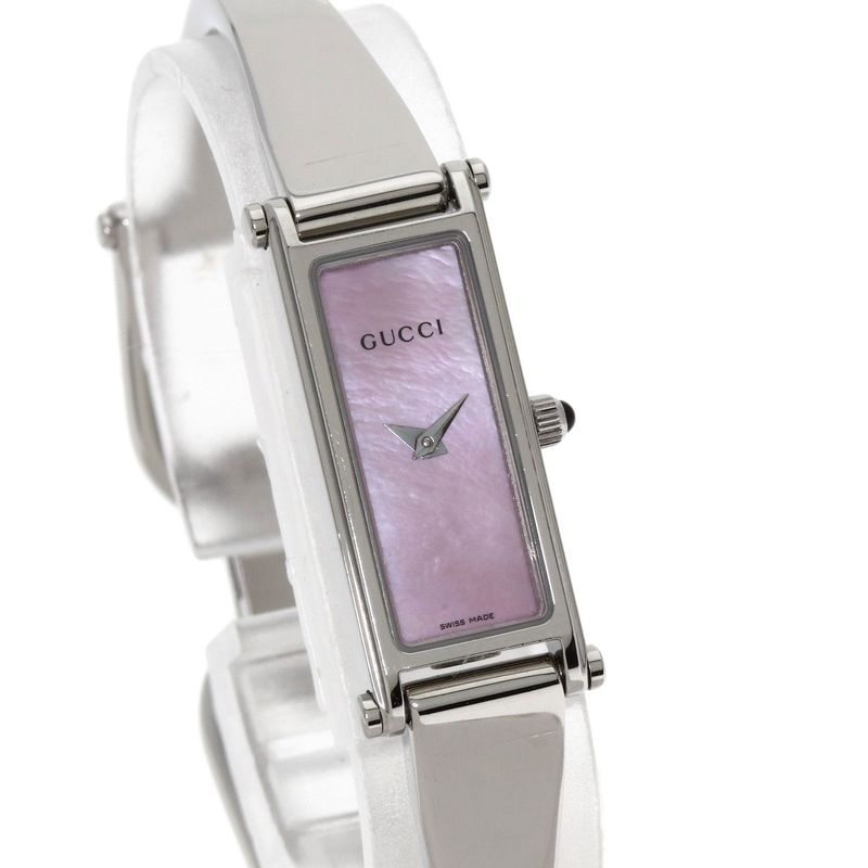 Gucci Square Face Bangle Pink Shell Watch SS