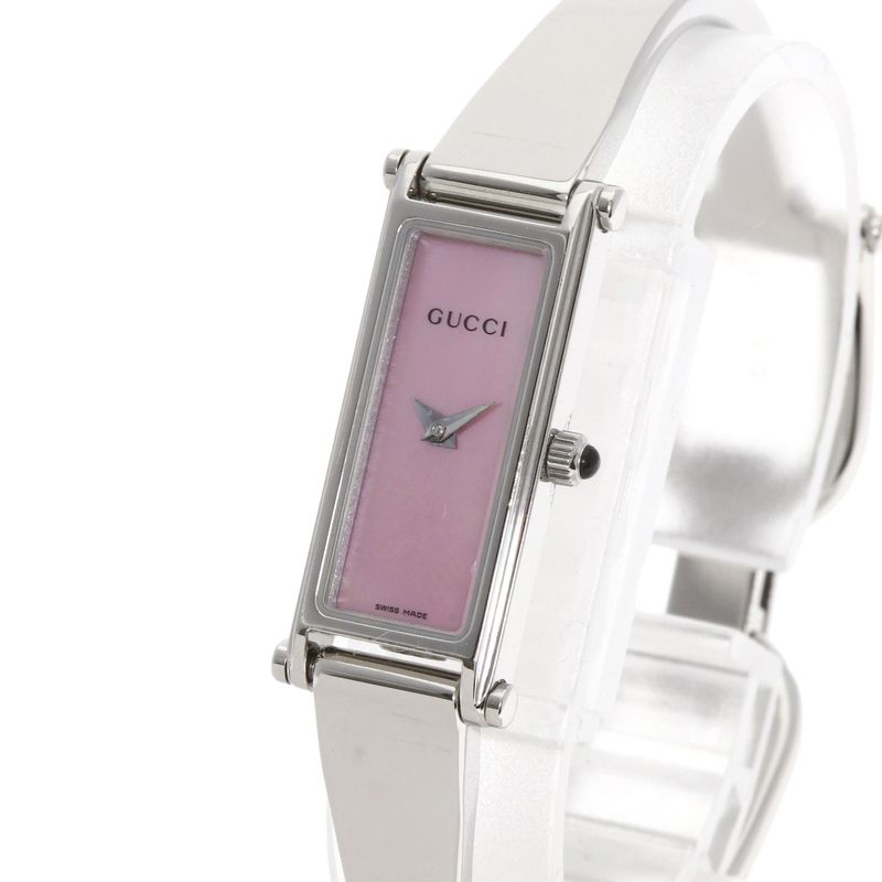 Gucci Square Face Bangle Pink Shell Watch SS
