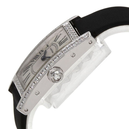 Cartier Tank American SM Bezel Diamond Watch 18K White Gold Satin X