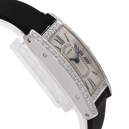 Cartier Tank American SM Bezel Diamond Watch 18K White Gold Satin X