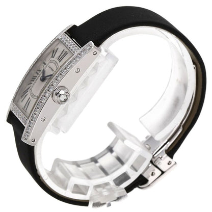 Cartier Tank American SM Bezel Diamond Watch 18K White Gold Satin X