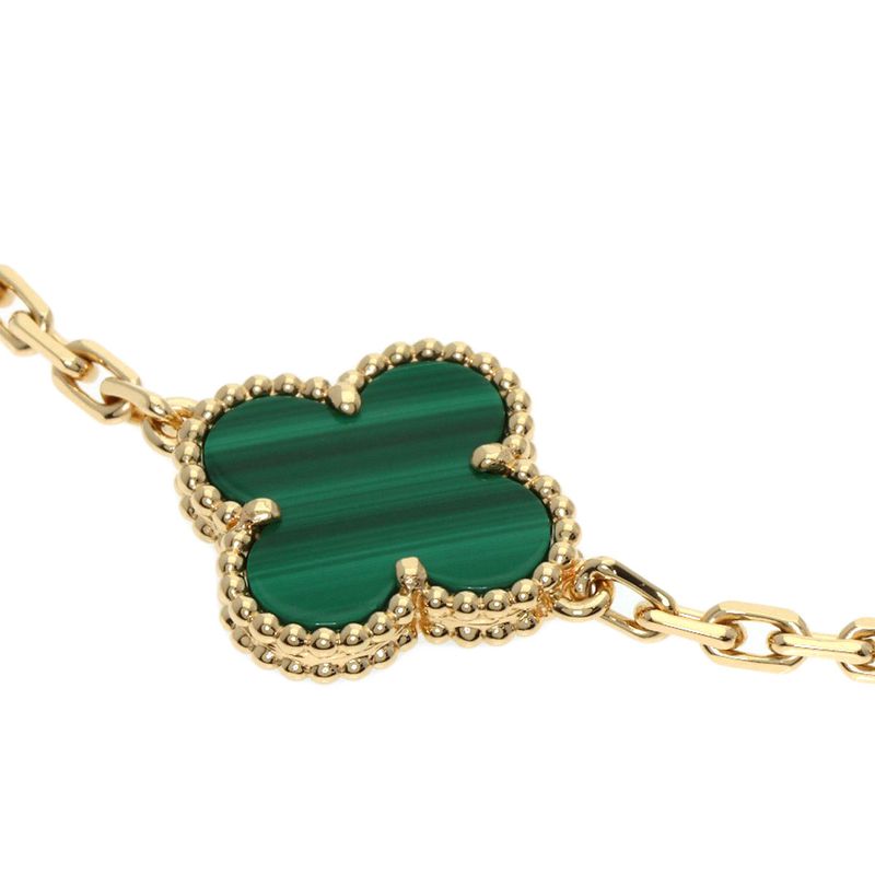 Van Cleef & Arpels Vintage Alhambra Malachite Diamond Bracelet 18K Yellow Gold