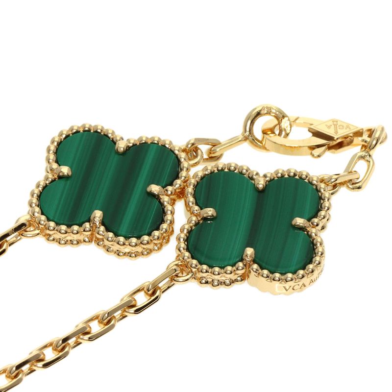 Van Cleef & Arpels Vintage Alhambra Malachite Diamond Bracelet 18K Yellow Gold