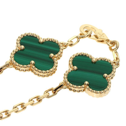 Van Cleef & Arpels Vintage Alhambra Malachite Diamond Bracelet 18K Yellow Gold