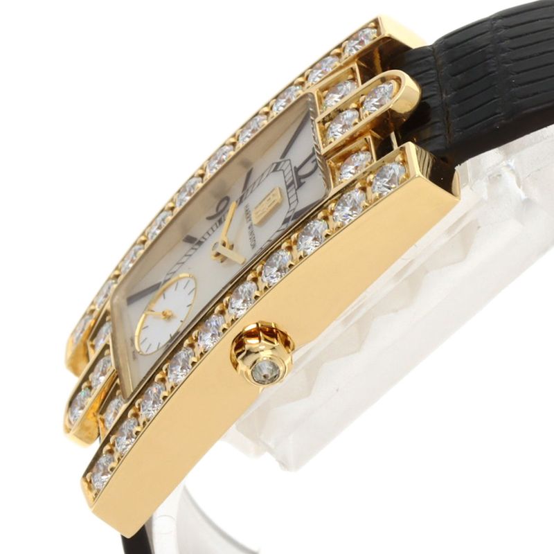 Harry Winston Avenue Classic Watch 18K Yellow Gold Leather Diamond