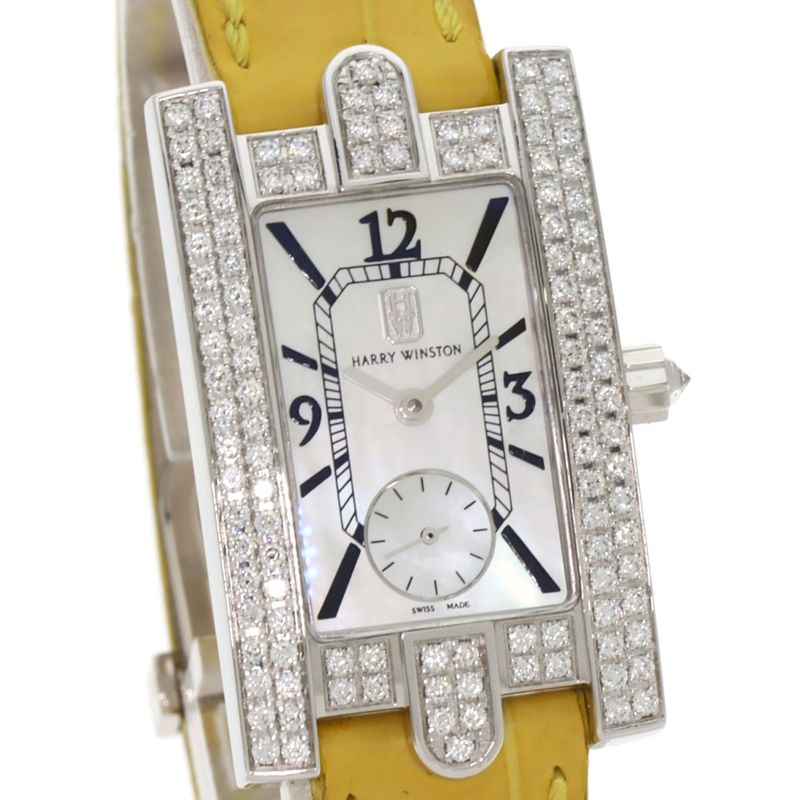 Harry Winston Avenue Classic Watch 18K White Gold Leather