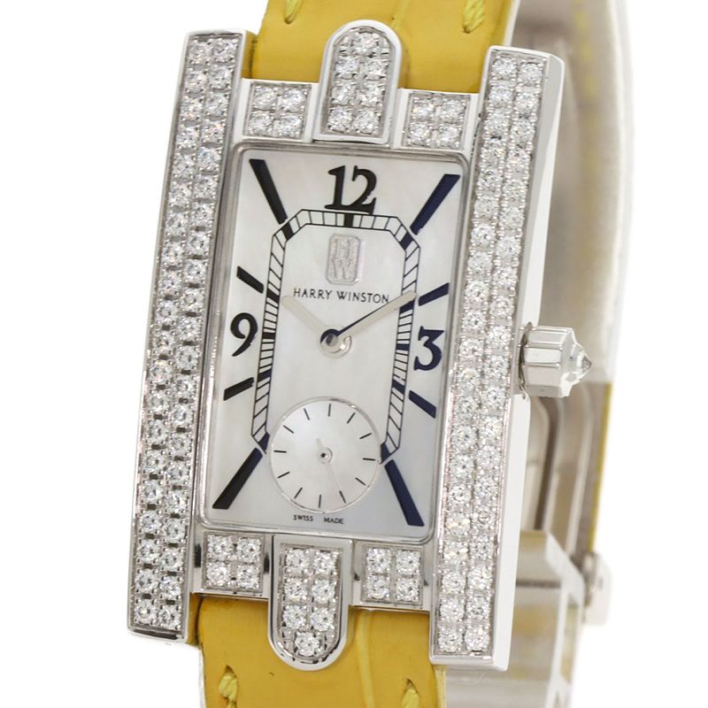Harry Winston Avenue Classic Watch 18K White Gold Leather