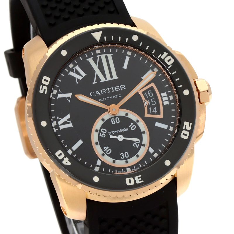 Cartier Caliber de Diver Watch 18K Pink Gold Rubber