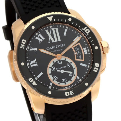 Cartier Caliber de Diver Watch 18K Pink Gold Rubber