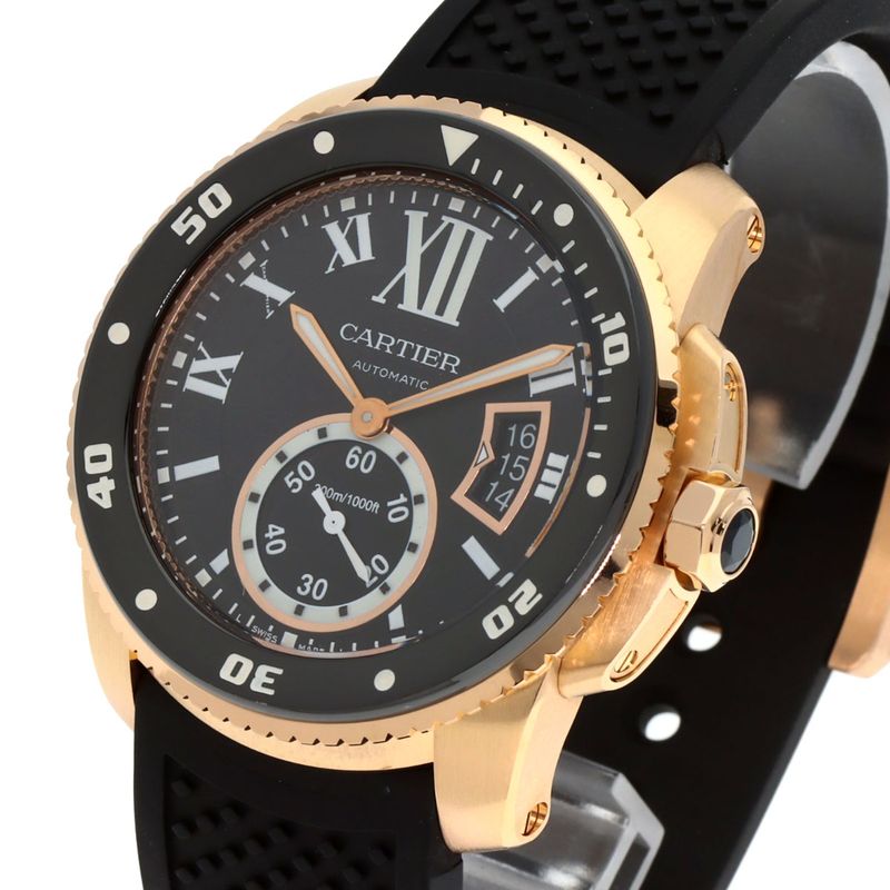 Cartier Caliber de Diver Watch 18K Pink Gold Rubber