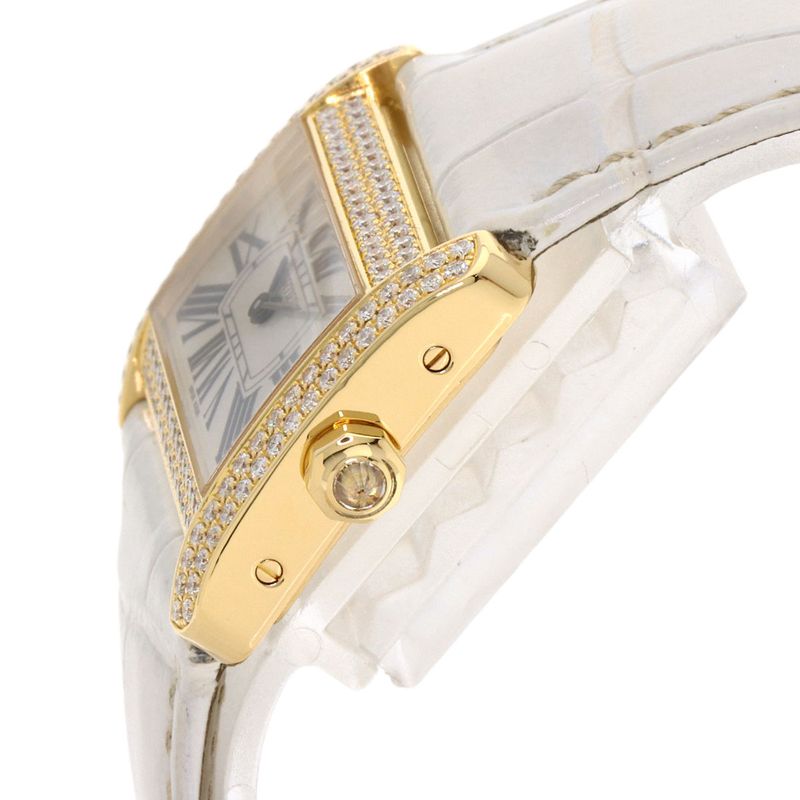 Cartier Mini Tank Divan Diamond Watch 18K Yellow Gold Leather