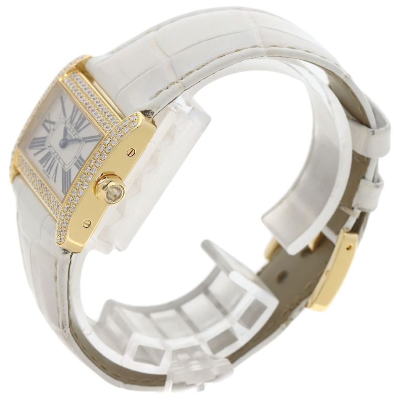 Cartier Mini Tank Divan Diamond Watch 18K Yellow Gold Leather