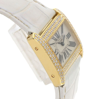 Cartier Mini Tank Divan Diamond Watch 18K Yellow Gold Leather