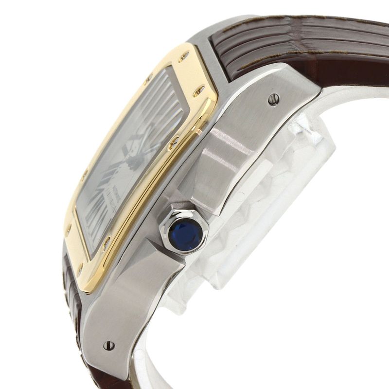 Cartier Santos 100 LM Watch SS Leather 18K Yellow Gold