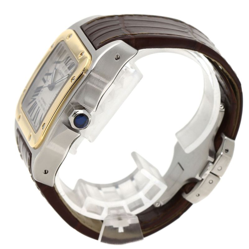 Cartier Santos 100 LM Watch SS Leather 18K Yellow Gold