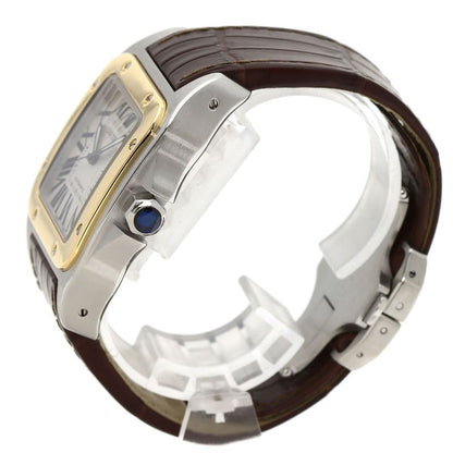 Cartier Santos 100 LM Watch SS Leather 18K Yellow Gold
