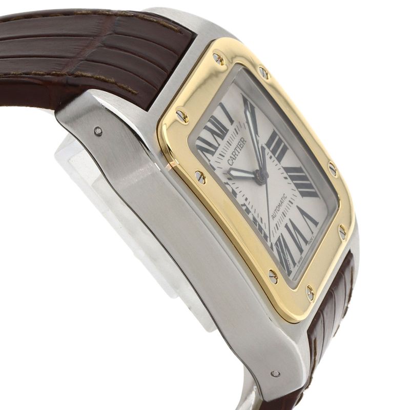 Cartier Santos 100 LM Watch SS Leather 18K Yellow Gold