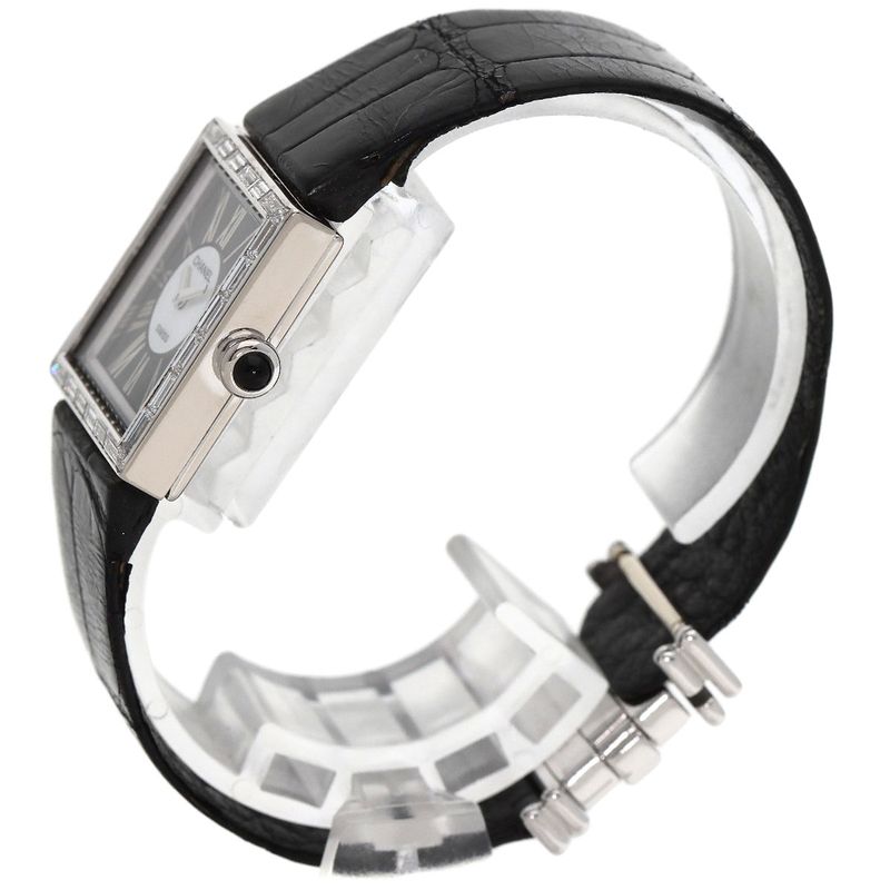 Chanel Mademoiselle Diamond Bezel Watch 18K White Gold Leather