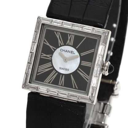 Chanel Mademoiselle Diamond Bezel Watch 18K White Gold Leather
